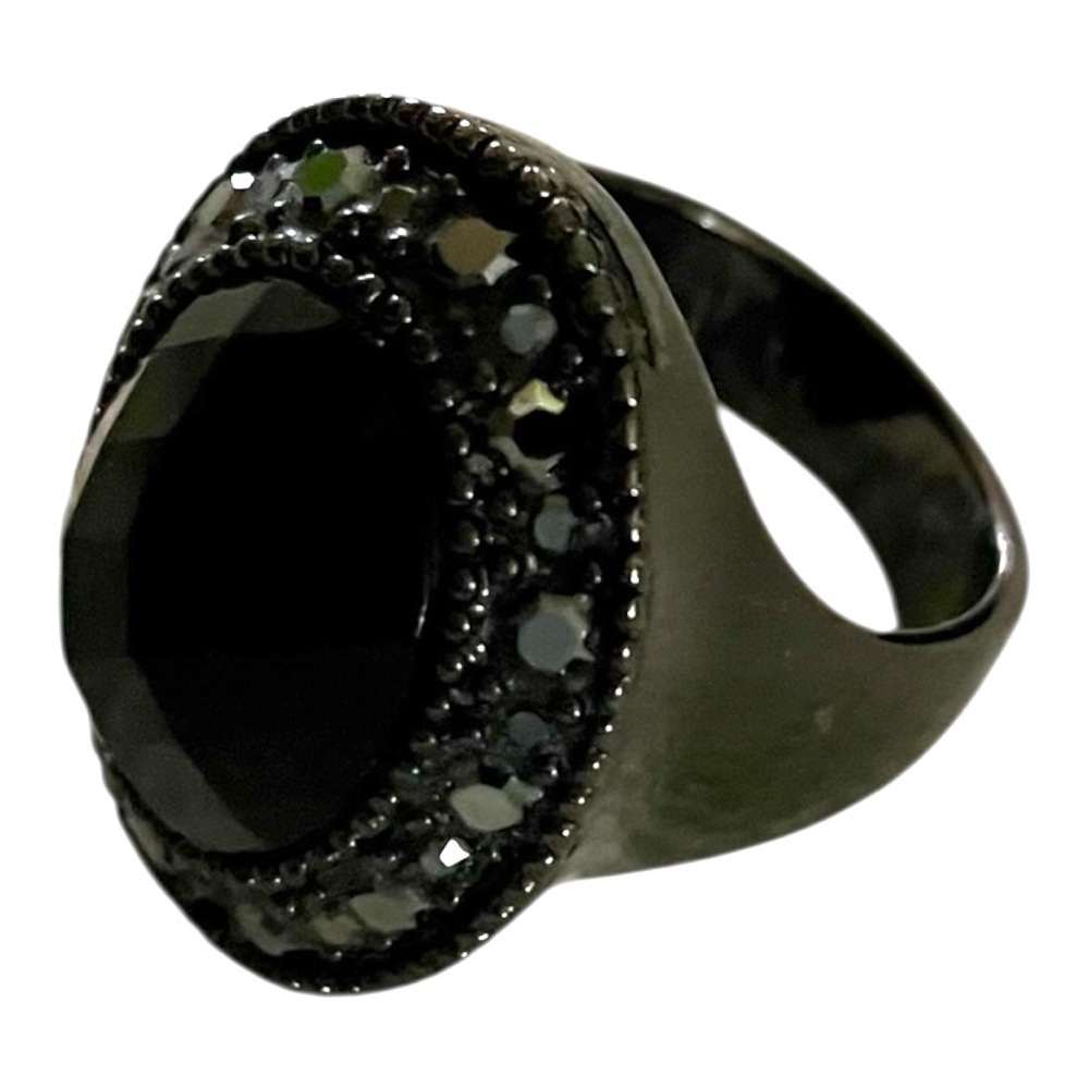 Premier Designs Hematite Cocktail Ring, Black Tie, Gunmetal, Large Faceted Stone